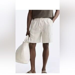NWT ZARA MEN VISCOSE LINEN SIZE Small Striped Beige Drawstring Shorts